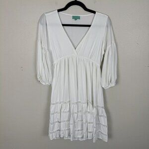Waimari White 3/4 Sleeve Tiered Mini Dress Size S Resort Casual Puff Sleeve